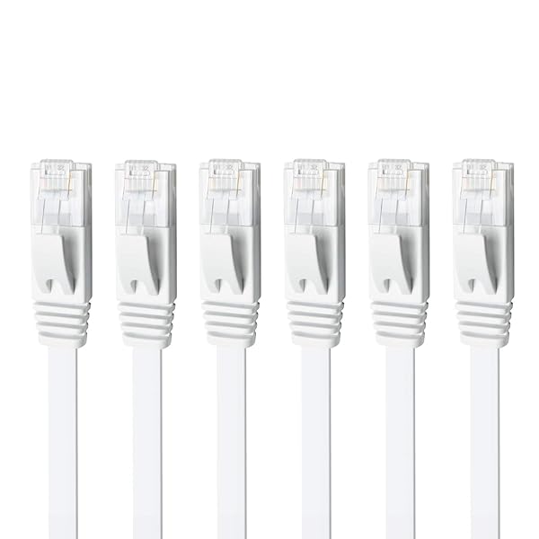 Yauhody Yauhody CAT 6 Ethernet Cable 15ft 6-Pack White, High Speed Solid Flat CAT6 Gigabit Internet Network LAN Patch Cords, Bare Copper Snagless RJ45 Connector for Modem, Router, Computer (15ft 6Pack, White)
