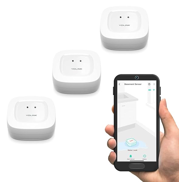 YoLink Water Leak Sensor 3-Pack Smart Flood Detector with Long Range Notifications Compatible with Alexa IFTTT and Home Assistant