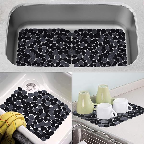 Yolife Pebble Sink Mats for Stainless Steel and Porcelain Sinks 2 Pack Black 15.8inch x 12inch Kitchen Sink Protectors for Dishes and Glassware - Image 6