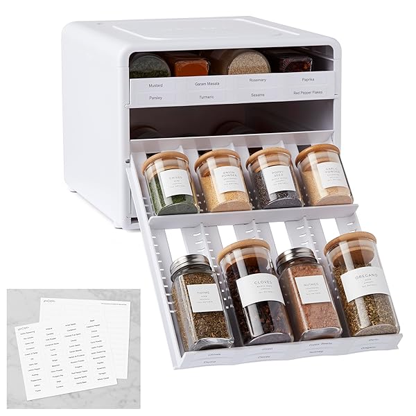 Maximize Kitchen Space with YouCopia SpiceStack: Adjustable 24-Bottle Spice Rack & 104 Labels for Easy Organization