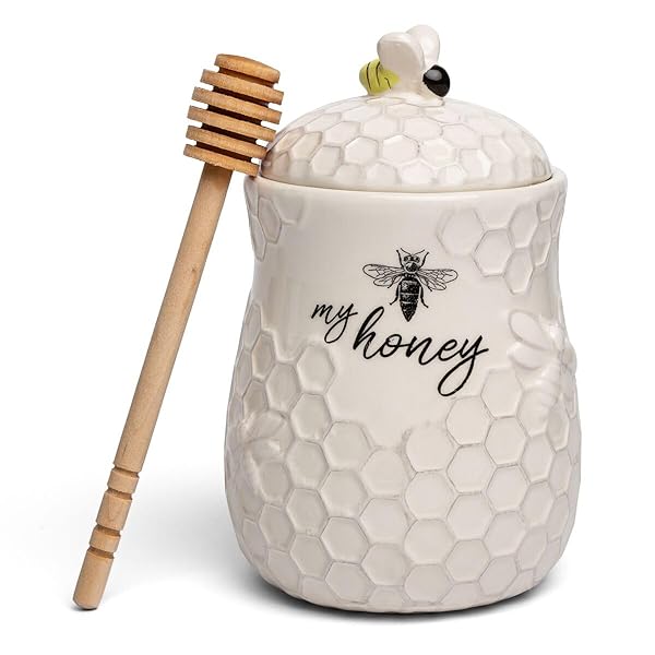 Young's Inc. Ceramic Honey Jar & Wooden Dipper - Charming Farmhouse Kitchen Decor & Tea Accessory - Image 2