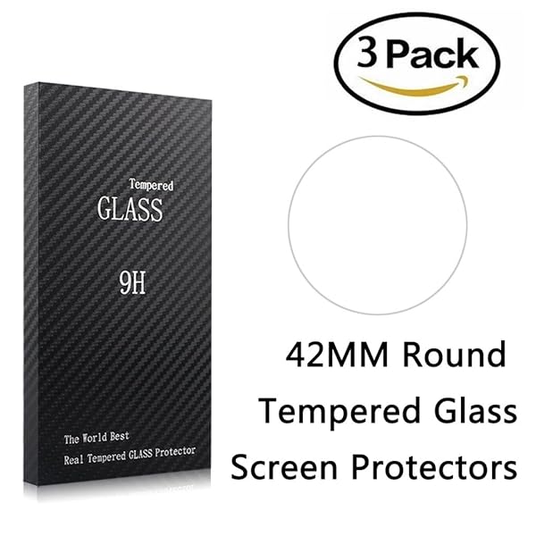 Youniker 3 Pack Universal Round Watch Screen Protector 42mm Tempered Glass Anti-Scratch Anti-Fingerprint Bubble Free 9H Hardness