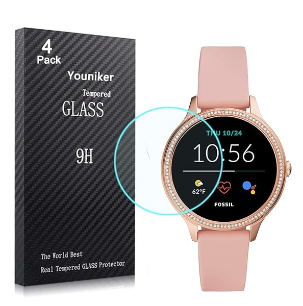 Youniker 4 Pack Tempered Glass Screen Protectors for Fossil Gen 5E 42mm Smartwatch Anti-Scratch Cover