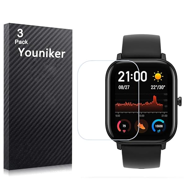 Youniker Youniker 6 Pack Amazfit GTS Screen Protector Film Crystal Clear HD Anti Scratch Anti Fingerprint Bubble Free Smartwatch Cover