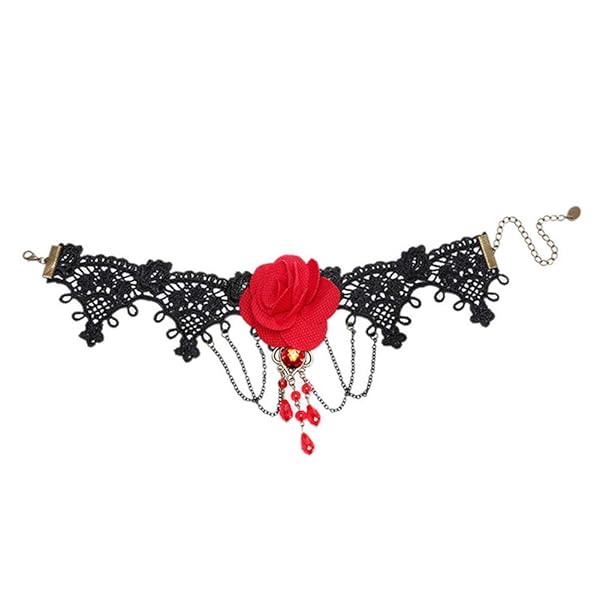Youniker Gothic Black Lace Choker Necklace for Women Vintage Punk Steampunk Halloween Costume Party Victorian Rose Beads Pendant - Image 8