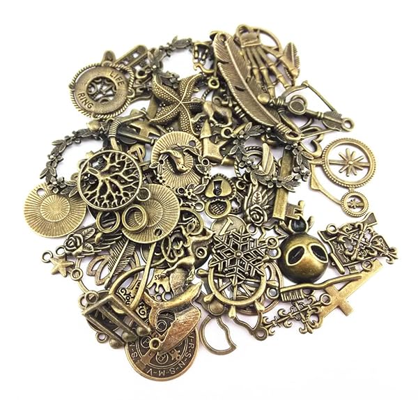 Yueton 100g Antique Charms Pendants - 70 Assorted Bronze Jewelry Making Accessories