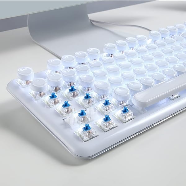 ZDawnn Gaming Keyboard with Retro Punk Typewriter Style. Blue Switch, Stylish White Backlight and White Mechanical Keyboard, Wired USB-A. for Game - Image 2