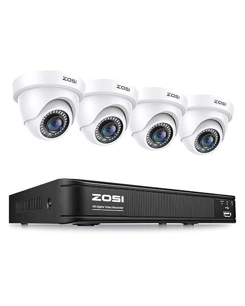 ZOSI 1080P H.265+ Security Camera System: AI Detection, 5MP DVR & 4 Weatherproof Cameras - 80ft Night Vision, No HDD