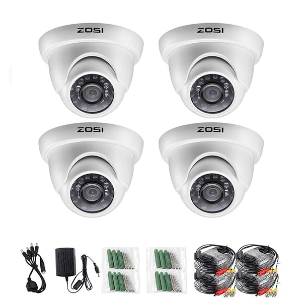 ZOSI 4 Pack 1000TVL Night Vision Dome CCTV Cameras - IP66 Waterproof, IR Cut Filter, Home Security System