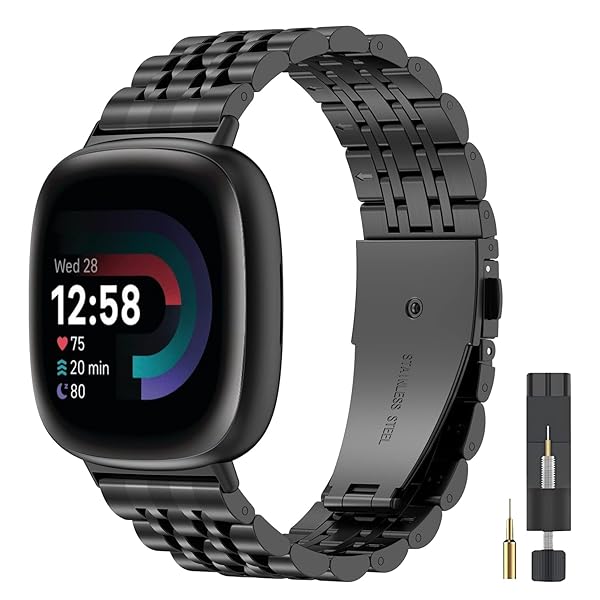 ZPJPPLX for Fitbit Versa 4 Sense 2 Metal Bands for Men Women,Compitaple with Fitbit Versa 3 Sense Stainless Steel Watch Band,Black