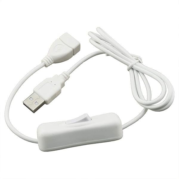 ZRM&E USB Extension Cable with Switch 28AWG White Male to Female for Headset Data Transmission and Small Electrical Appliances Power