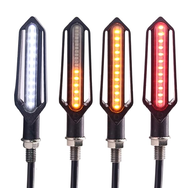 ZYTC 4PCS Amber Motorcycle Flowing Indicators Red Brake Strobe Lights White Daytime Running Lights 12V 24 LED Motorbike Turn Signal Light