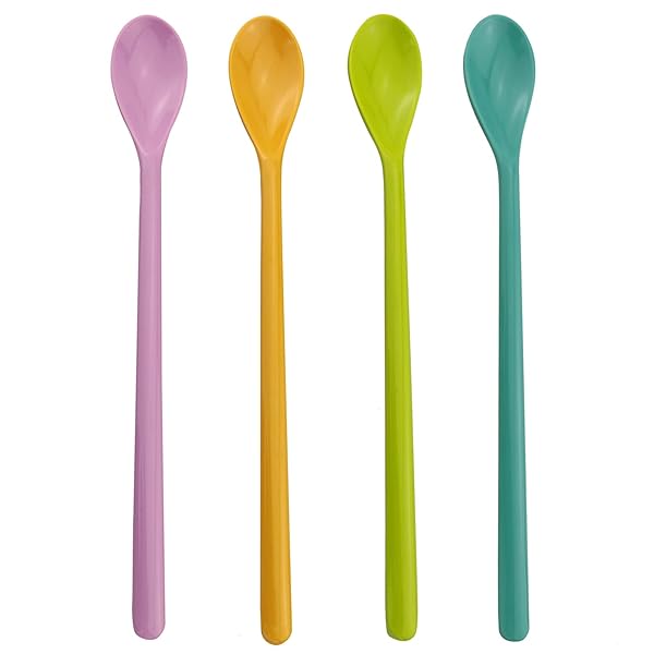 ZZLZX 4PCS Long Handle Spoons Set - Perfect for Iced Tea, Sundaes & Cocktails (Pink, Yellow, Blue, Green)