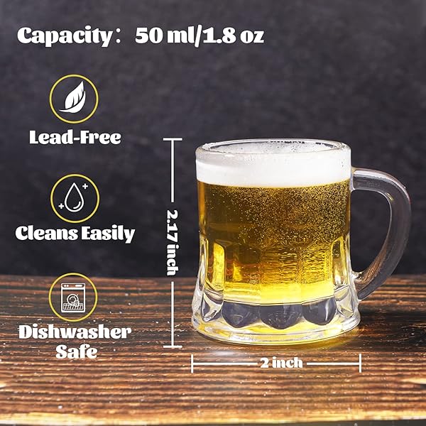 ZZYFGH 6 Pack Mini Beer Shot Glasses - Perfect Gift for Father's Day, Birthdays & Parties | 1.8 oz Clear Mugs with Handle - Image 3