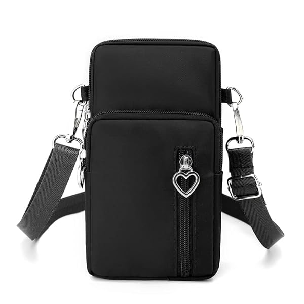 Zipper Oxford Crossbody Bag for iPhone 14 Pro & Samsung Galaxy - Stylish Cellphone Pouch Purse (Black)