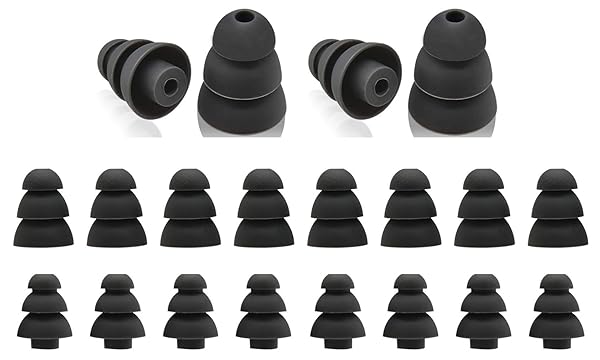 Zotech 20 Pcs Triple Flange Silicone Ear Tips Replacement for Ear Buds Black