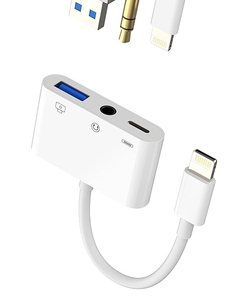 Zoyuzan 3-in-1 USB Adapter: Lightning Connector for Camera, Card Reader & Headphones - Fast Bidirectional File Transfer