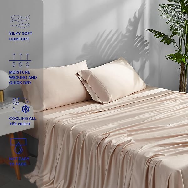 ACCURATEX King Size Cooling Sheets Sand Viscose Bamboo Luxury Soft Breathable Bedding Set Deep Pocket 16 Inches - Image 5