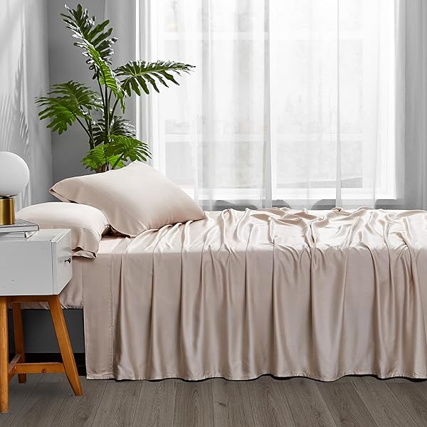 ACCURATEX King Size Cooling Sheets Sand Viscose Bamboo Luxury Soft Breathable Bedding Set Deep Pocket 16 Inches - Image 8