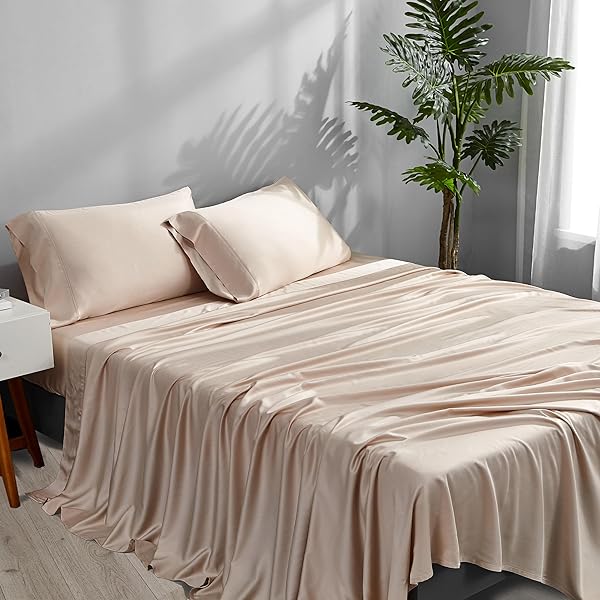 ACCURATEX King Size Cooling Sheets Sand Viscose Bamboo Luxury Soft Breathable Bedding Set Deep Pocket 16 Inches - Image 9