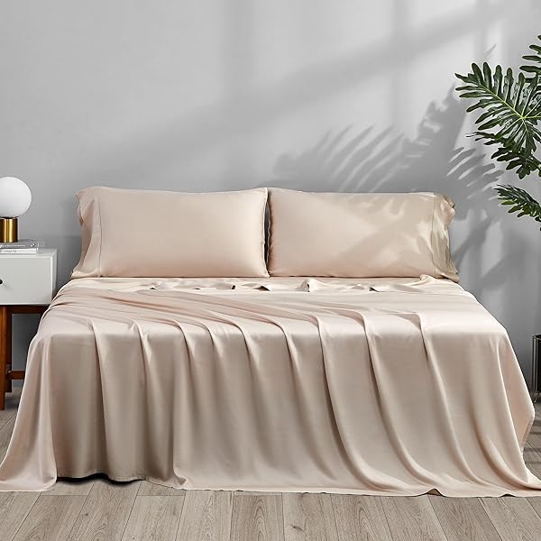 ACCURATEX King Size Cooling Sheets Sand Viscose Bamboo Luxury Soft Breathable Bedding Set Deep Pocket 16 Inches - Image 3