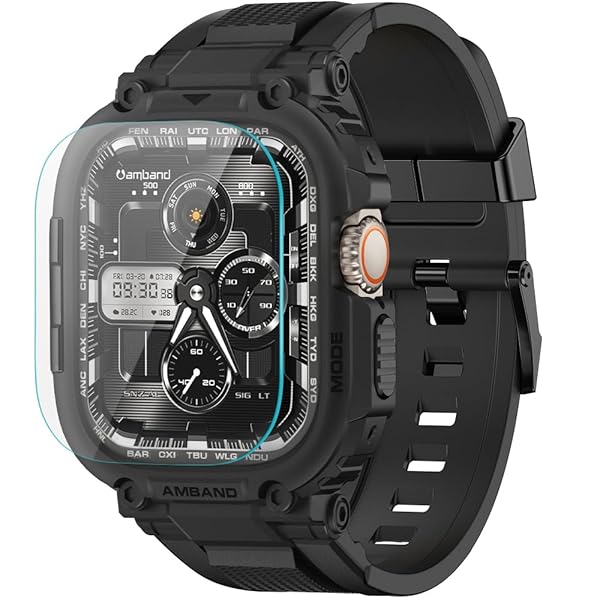 amBand Bands Case Screen Protector Compatible with Apple Watch Ultra 3 2 1 49mm for Men, M1 Sport Series Rugged Cover Strap and 9H Tempered Glass,
