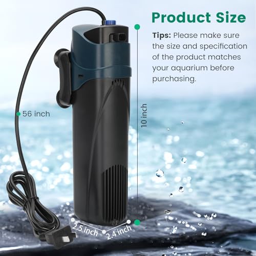 Aquarium Filter UV for 20-75 Gallon 200GPH Fish Filter with 5W Double Light for Turtle Tank Saltwater Freshwater Algae Removal - Image 8