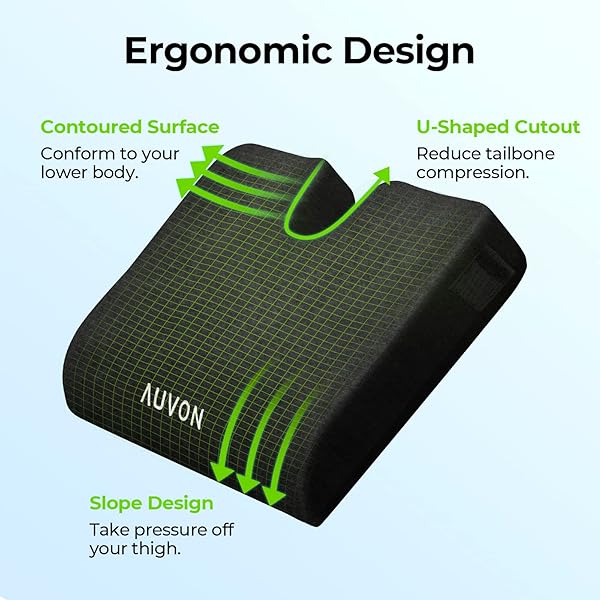 AUVON Wheelchair Seat Cushion 18x16x3 for Sciatica Back Pain Relief Memory Foam Pressure Relief Cushion with Removable Strap Waterproof Fabric - Image 5