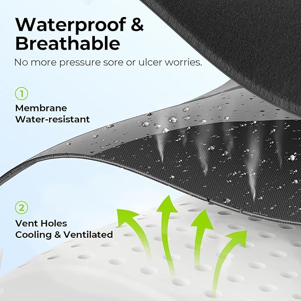 AUVON Wheelchair Seat Cushion 18x16x3 for Sciatica Back Pain Relief Memory Foam Pressure Relief Cushion with Removable Strap Waterproof Fabric - Image 6