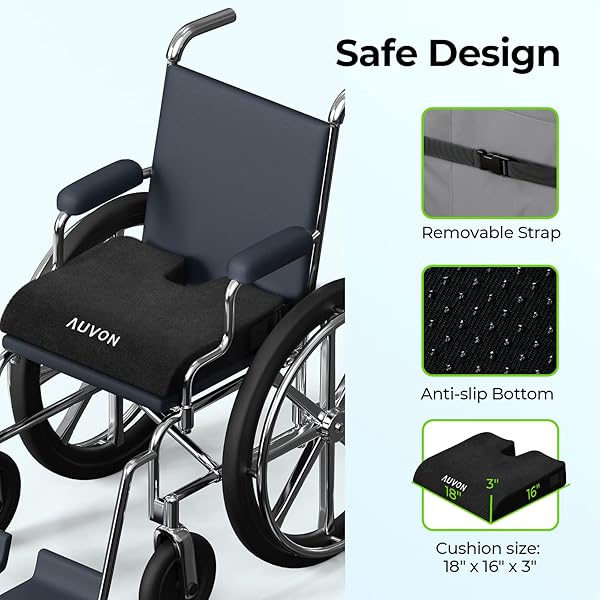 AUVON Wheelchair Seat Cushion 18x16x3 for Sciatica Back Pain Relief Memory Foam Pressure Relief Cushion with Removable Strap Waterproof Fabric - Image 7