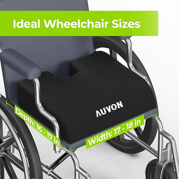 AUVON Wheelchair Seat Cushion 18x16x3 for Sciatica Back Pain Relief Memory Foam Pressure Relief Cushion with Removable Strap Waterproof Fabric - Image 8
