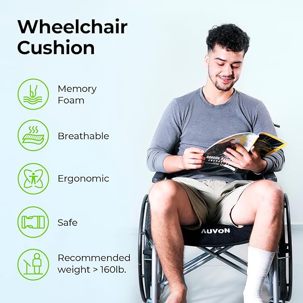 AUVON Wheelchair Seat Cushion 18x16x3 for Sciatica Back Pain Relief Memory Foam Pressure Relief Cushion with Removable Strap Waterproof Fabric - Image 9
