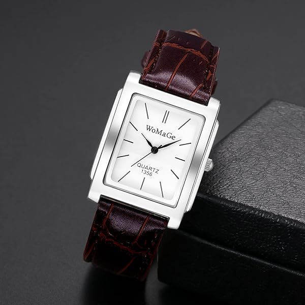 Avaner Men's Vintage Leather Cuff Square Watch with Roman Numerals Classic Retro Analog Quartz Wristwatch - Image 4