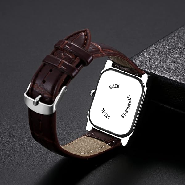 Avaner Men's Vintage Leather Cuff Square Watch with Roman Numerals Classic Retro Analog Quartz Wristwatch - Image 5