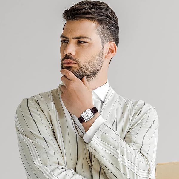 Avaner Men's Vintage Leather Cuff Square Watch with Roman Numerals Classic Retro Analog Quartz Wristwatch - Image 6