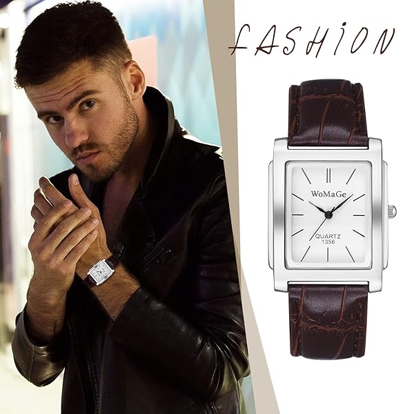 Avaner Men's Vintage Leather Cuff Square Watch with Roman Numerals Classic Retro Analog Quartz Wristwatch - Image 7