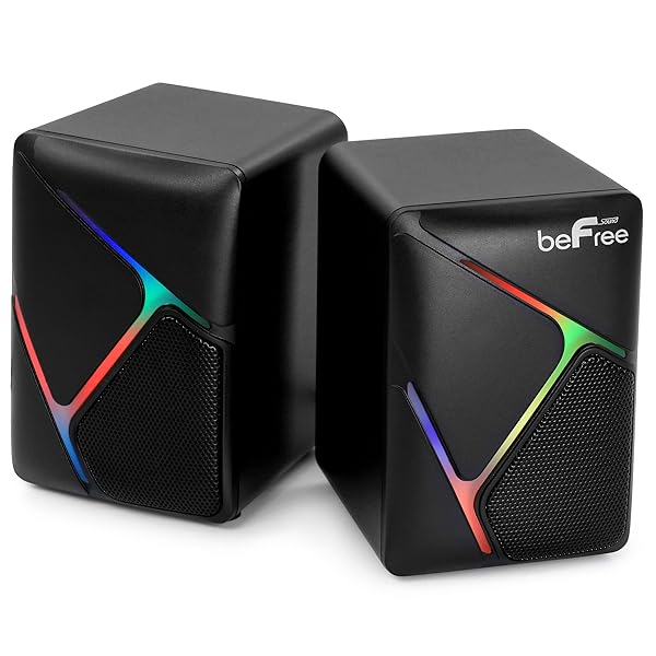 beFree Sound Dual Compact LED Gaming Speakers, Black