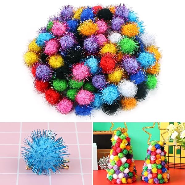 CABAX 1.8 Inch Assorted Color Sparkle Balls Tinsel Pom Poms Glitter Toys for Cats and Kittens 20 Pack Ideal for DIY Christmas Projects - Image 5