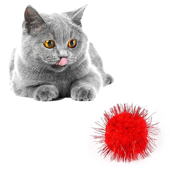 CABAX 1.8 Inch Assorted Color Sparkle Balls Tinsel Pom Poms Glitter Toys for Cats and Kittens 20 Pack Ideal for DIY Christmas Projects - Image 6