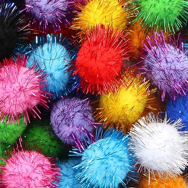 CABAX 1.8 Inch Assorted Color Sparkle Balls Tinsel Pom Poms Glitter Toys for Cats and Kittens 20 Pack Ideal for DIY Christmas Projects - Image 8