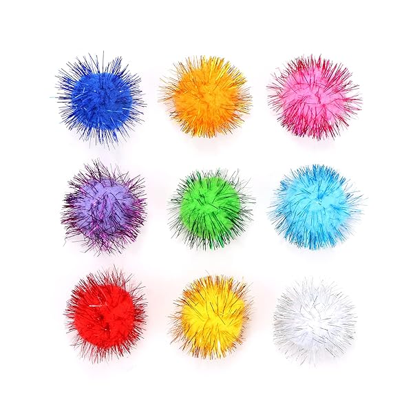 CABAX 1.8 Inch Assorted Color Sparkle Balls Tinsel Pom Poms Glitter Toys for Cats and Kittens 20 Pack Ideal for DIY Christmas Projects - Image 9