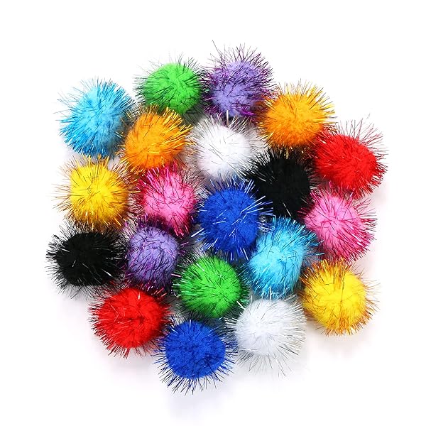CABAX 1.8 Inch Assorted Color Sparkle Balls Tinsel Pom Poms Glitter Toys for Cats and Kittens 20 Pack Ideal for DIY Christmas Projects - Image 3