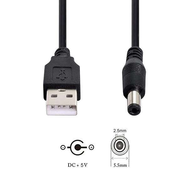 Buy Cablecc USB 2.0 Male A to 5.5x2.5mm DC Power Plug Cable - 80cm for Fast Charging - Image 4
