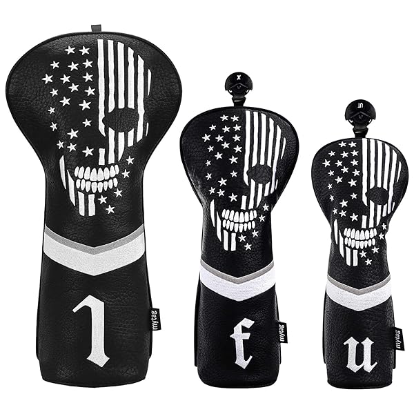Caiobob Mytag Golf Skull Skeleton Head Cover Black Leather Set for Driver Fairway Wood Hybrid 1pc Driver Cover - Image 3