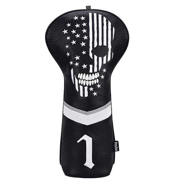 Caiobob Mytag Golf Skull Skeleton Head Cover Black Leather Set for Driver Fairway Wood Hybrid 1pc Driver Cover