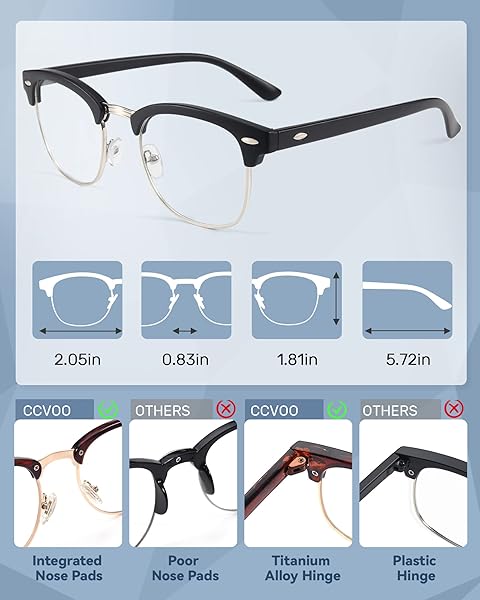 CCVOO 3 Pack Blue Light Blocking Reading Glasses Retro Semi Rimless Round Eyewear for Men and Women UV400 Filter - Image 4