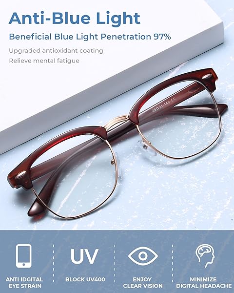 CCVOO 3 Pack Blue Light Blocking Reading Glasses Retro Semi Rimless Round Eyewear for Men and Women UV400 Filter - Image 5