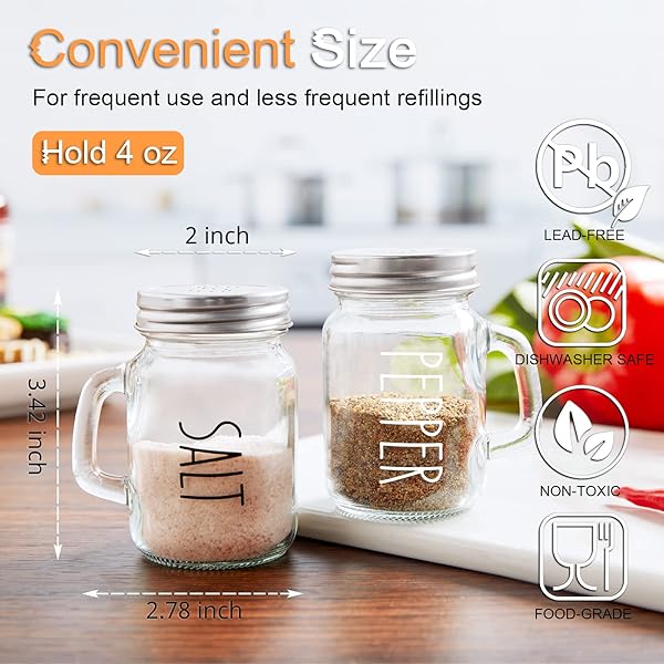 ZOSUJO Clear Glass Salt and Pepper Shakers Set 4 oz Cute Kitchen Decor for Home Restaurants Wedding Transparent Shaker with Stainless Steel Lids - Image 5