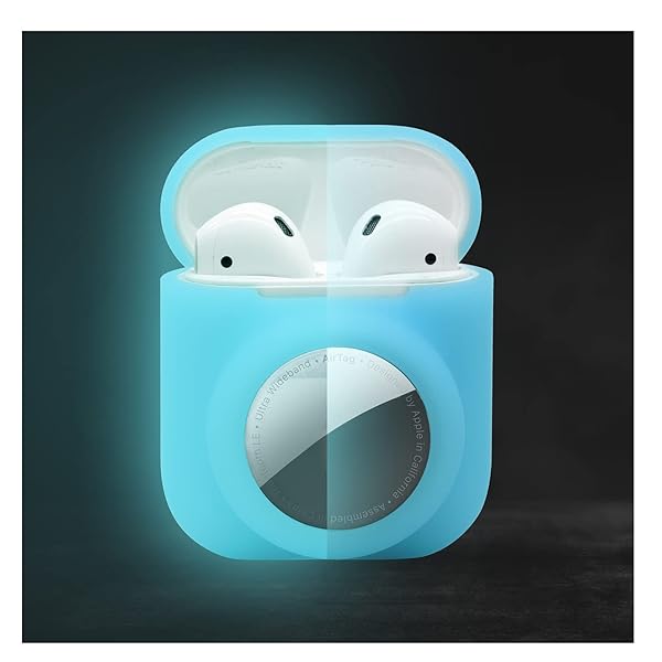 Glow Glow in the Dark Airpods 1st 2nd Case with Airtag Holder 2 in 1 Anti-Scratch Anti-Fall Anti-Lost Cover Skin Glow Blue