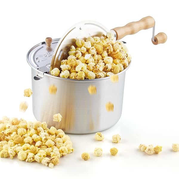 Cook N Home 02626 6 Quart Aluminium Stovetop Popcorn Popper - Perfect for Movie Nights! - Image 2